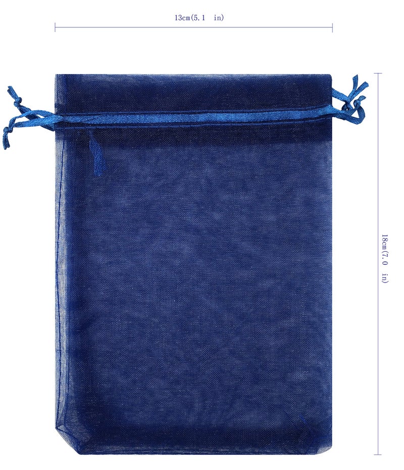 Ankirol 100pcs Sheer Organza Favor Bags 5x7'' For Wedding Gift Bags Samples Display Drawstring Pouches (navy blue) - Image 3